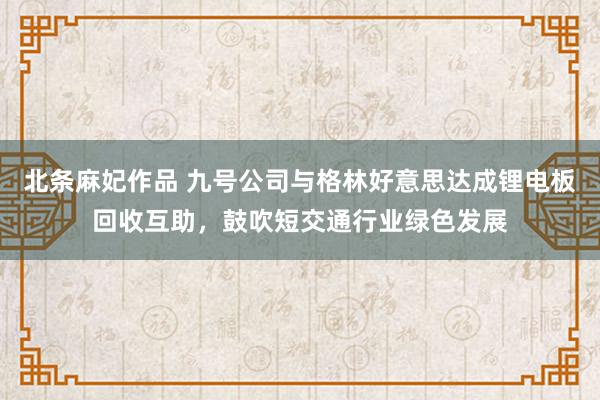 北条麻妃作品 九号公司与格林好意思达成锂电板回收互助，鼓吹短交通行业绿色发展